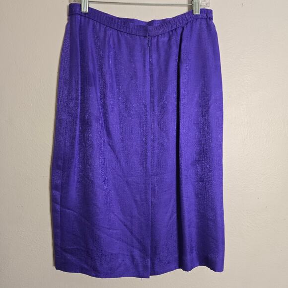 Vintage 100% Silk Satin Cobalt Blue Pencil Skirt Size 12P Career Office Work - Picture 2 of 13